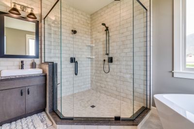 Walk-in Shower with Black Frame Accents